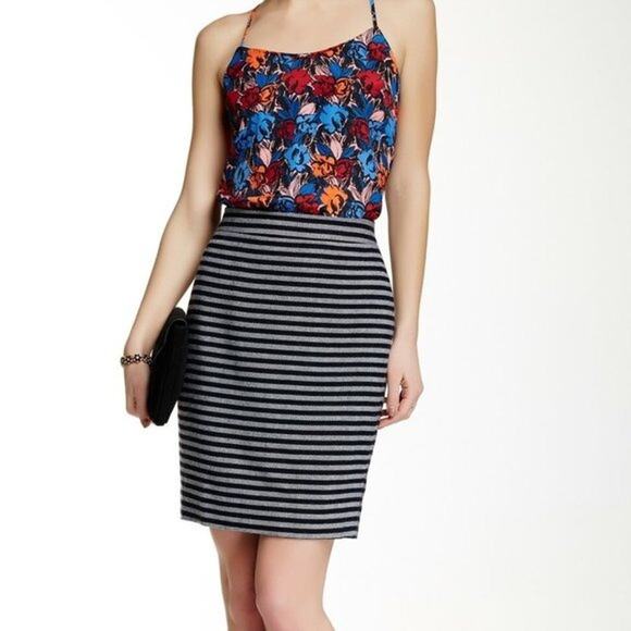 J.Crew Wool Blend Tweed Pencil Lined Mini Skirt Vertical Stripe 0 Navy Blue - Picture 12 of 15